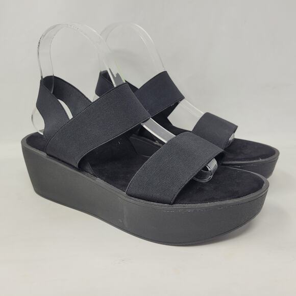 J/Slides Sandals 10 Black Wedge Platform Slingback Slides Chunky Strappy 90s NEW - Picture 1 of 12